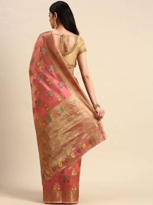 peach ethnic motifs zari woven kanjeevaram saree 2