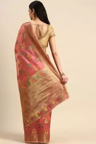 peach ethnic motifs zari woven kanjeevaram saree