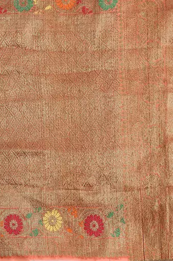 peach ethnic motifs zari woven kanjeevaram saree