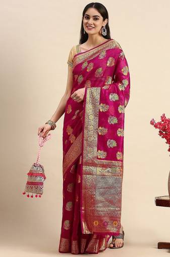 pink ethnic motifs zari organza kanjeevaram saree