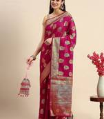 pink ethnic motifs zari organza kanjeevaram saree