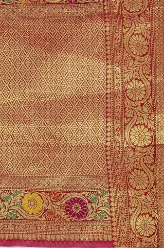 pink ethnic motifs zari organza kanjeevaram saree