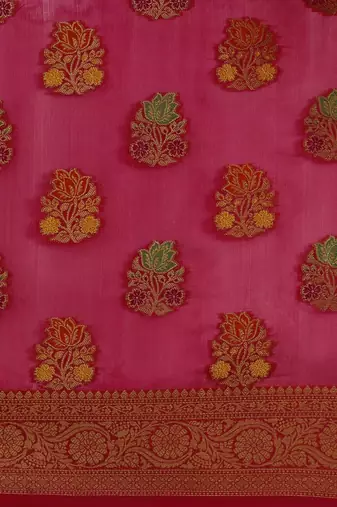 pink ethnic motifs zari organza kanjeevaram saree