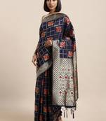 navy_blue navy blue & gold-toned art silk woven design banarasi saree