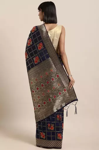 navy_blue navy blue & gold-toned art silk woven design banarasi saree
