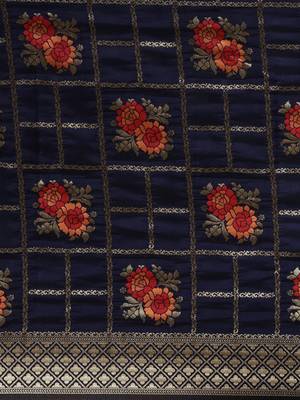 navy_blue navy blue & gold-toned art silk woven design banarasi saree 3