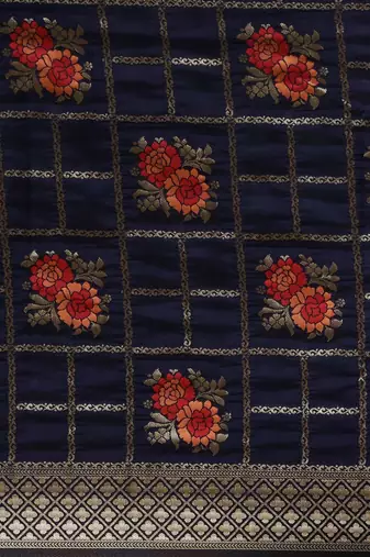 navy_blue navy blue & gold-toned art silk woven design banarasi saree