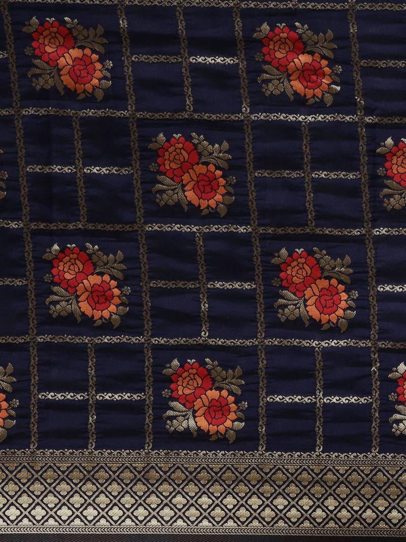 navy_blue navy blue & gold-toned art silk woven design banarasi saree