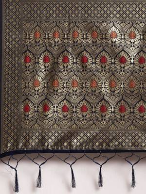 navy_blue navy blue & gold-toned art silk woven design banarasi saree 4