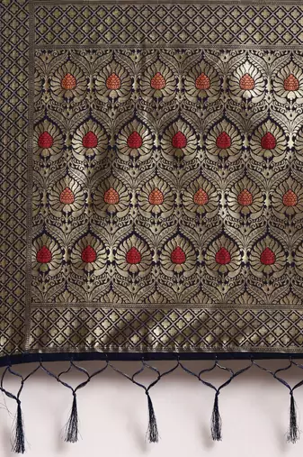 navy_blue navy blue & gold-toned art silk woven design banarasi saree