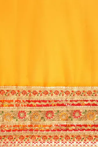 yellow bandhani gotta patti pure chiffon saree