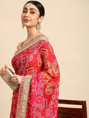 pink bandhani gotta patti pure chiffon saree 1