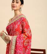 pink bandhani gotta patti pure chiffon saree
