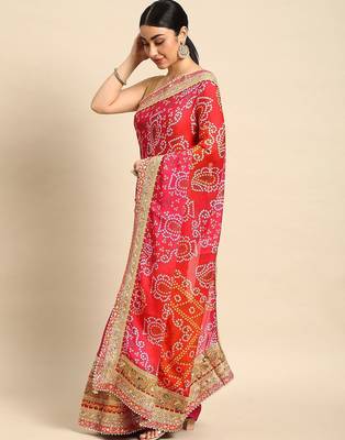 pink bandhani gotta patti pure chiffon saree 2