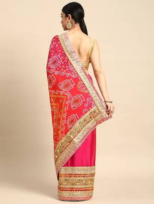 pink bandhani gotta patti pure chiffon saree 3