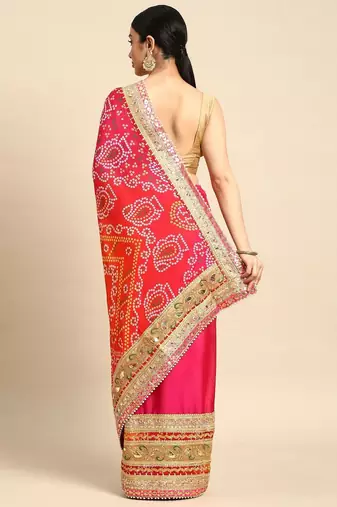 pink bandhani gotta patti pure chiffon saree