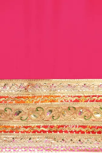 pink bandhani gotta patti pure chiffon saree