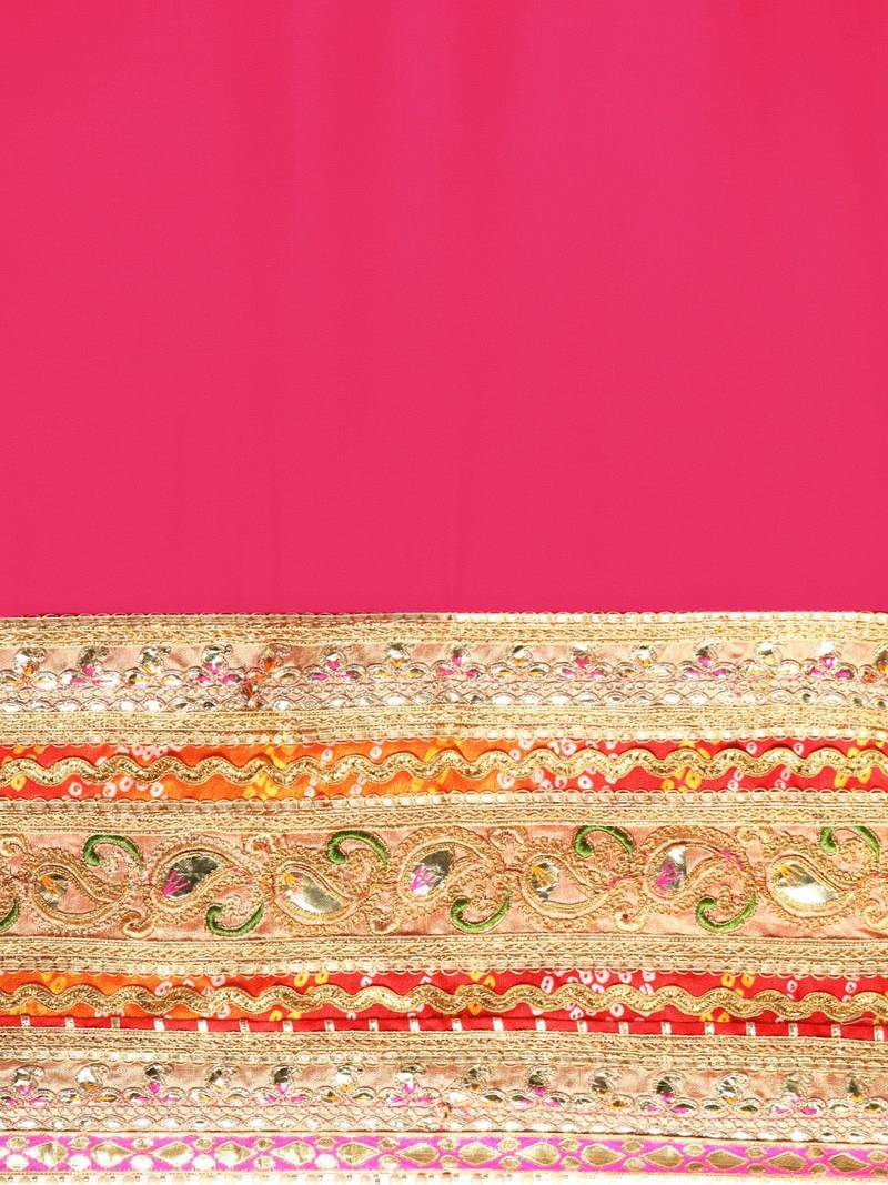 pink bandhani gotta patti pure chiffon saree