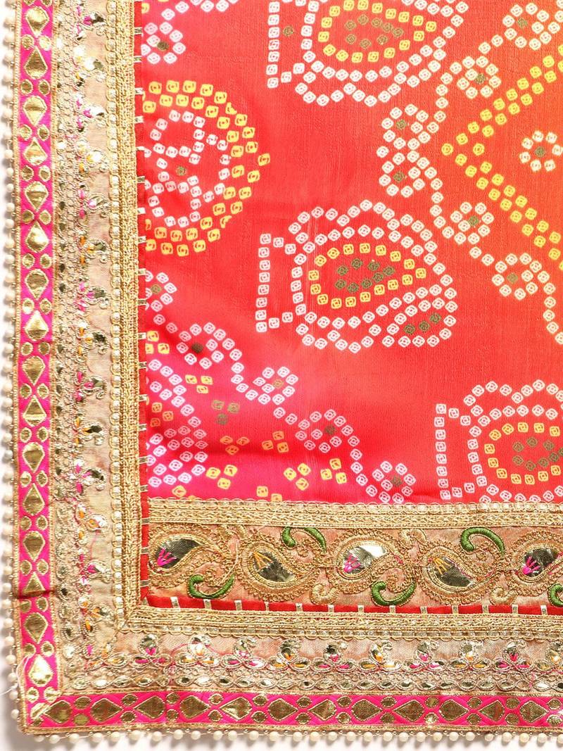 pink bandhani gotta patti pure chiffon saree
