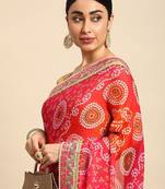orange bandhani gotta patti pure chiffon saree