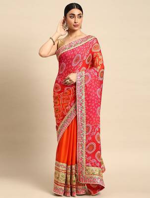 orange bandhani gotta patti pure chiffon saree 2