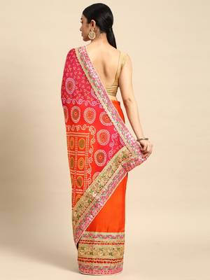 orange bandhani gotta patti pure chiffon saree 3