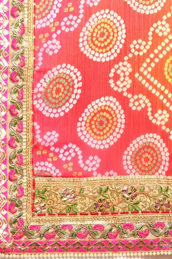 orange bandhani gotta patti pure chiffon saree