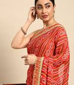yellow bandhani gotta patti pure chiffon saree