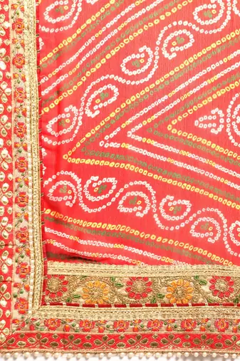 yellow bandhani gotta patti pure chiffon saree