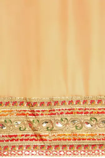 beige bandhani gotta patti pure chiffon saree