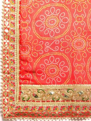 beige bandhani gotta patti pure chiffon saree 5