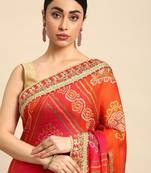 peach bandhani gotta patti pure chiffon saree