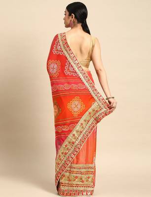peach bandhani gotta patti pure chiffon saree 3