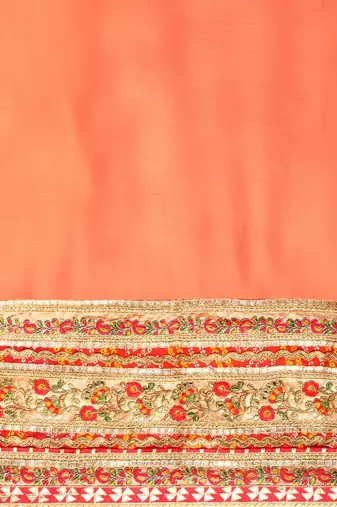 peach bandhani gotta patti pure chiffon saree