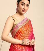 peach bandhani gotta patti pure chiffon saree