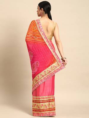 peach bandhani gotta patti pure chiffon saree 3