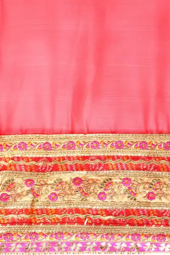 peach bandhani gotta patti pure chiffon saree