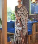 grey grey & copper-toned floral zari organza banarasi saree
