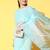 blue floral organza saree with embroidered border