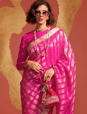 pink striped zari banarasi saree 1