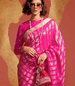 pink striped zari banarasi saree