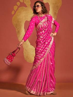 pink striped zari banarasi saree 2