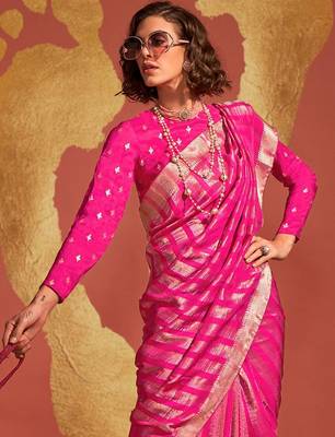 pink striped zari banarasi saree 3