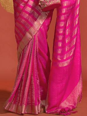 pink striped zari banarasi saree 5