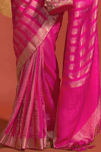 pink striped zari banarasi saree