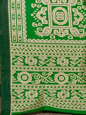 green green & cream-coloured ethnic motifs art silk ikat saree 4