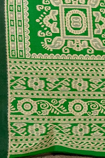 green green & cream-coloured ethnic motifs art silk ikat saree