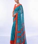blue floral brasso fusion saree
