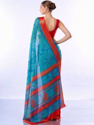 blue floral brasso fusion saree 3