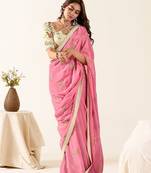 pink floral embroidered saree